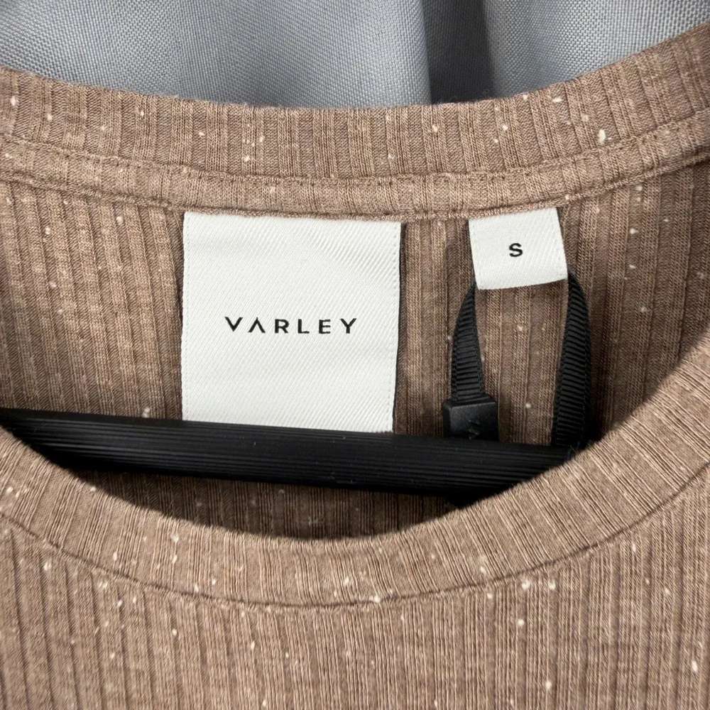 Varley Katrina Fitted Tee Size Small Brown Ribbed Speckled Stretch New